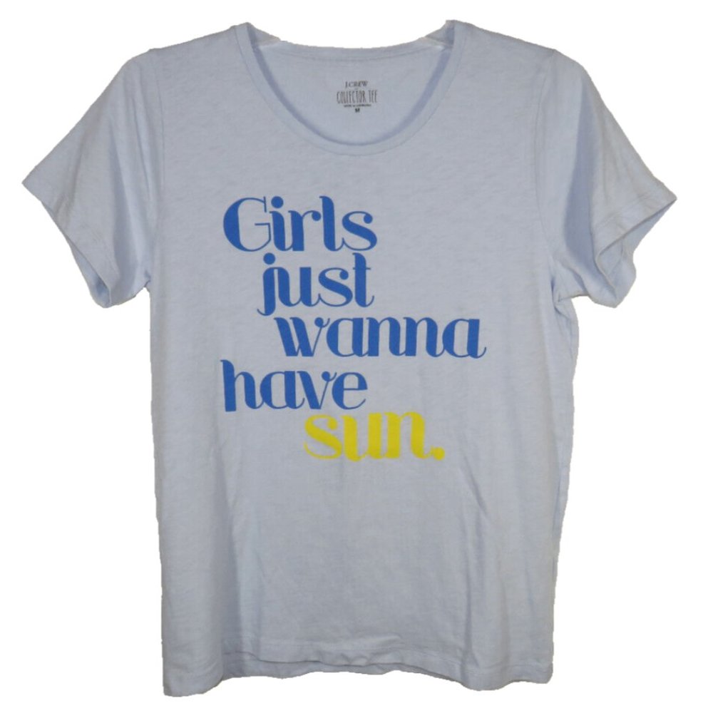 J Crew Womens Top Size M Blue Short Sleeve Crew Girls Just Wanna Have Sun - Picture 2 of 7